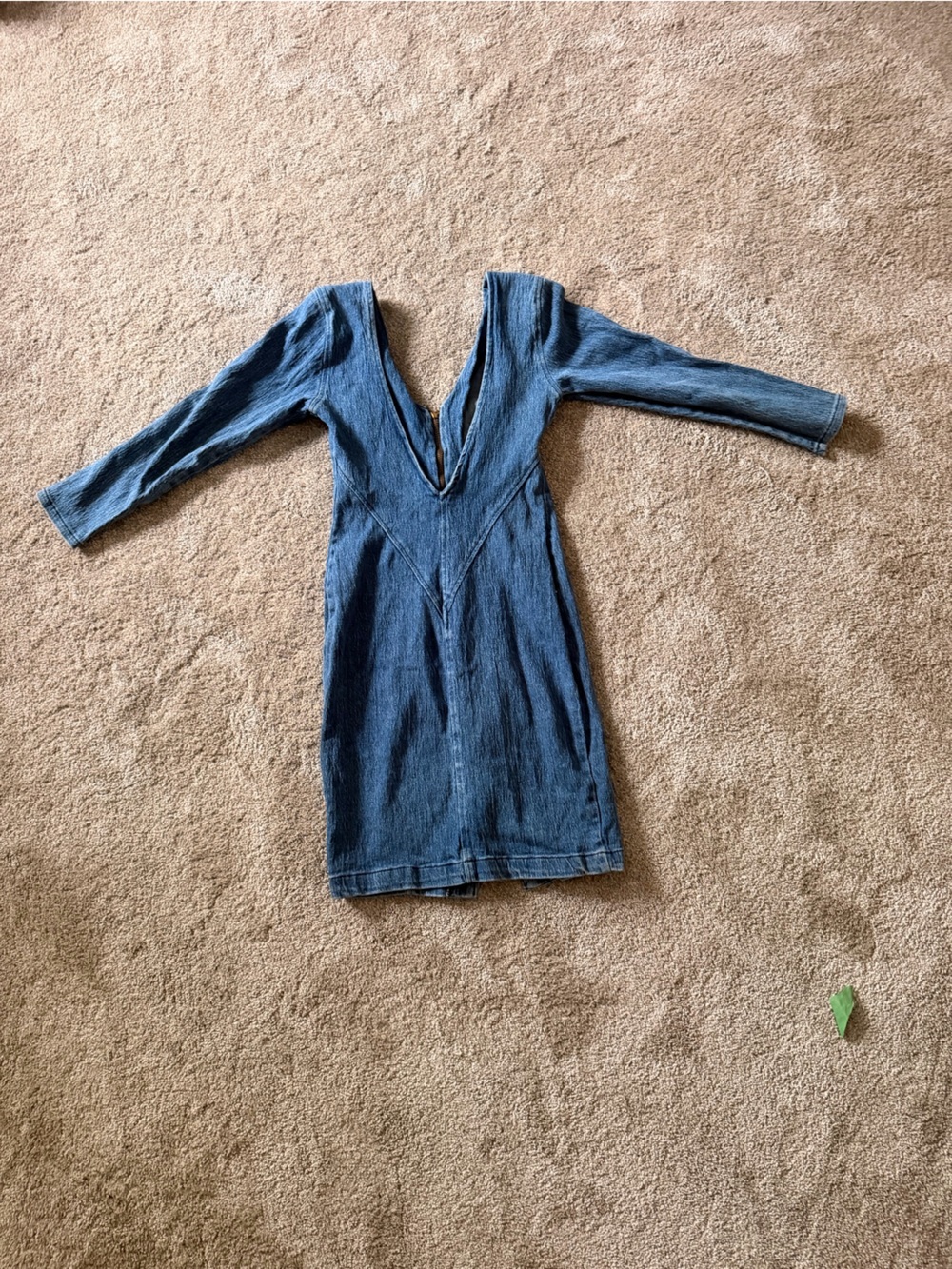 Vintage Paris Blues Stretch Denim Bodycon Dress sz11 Blue Deep V Zip Y2K
